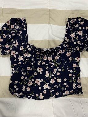Navy Floral Crop Top with Pink Flowers